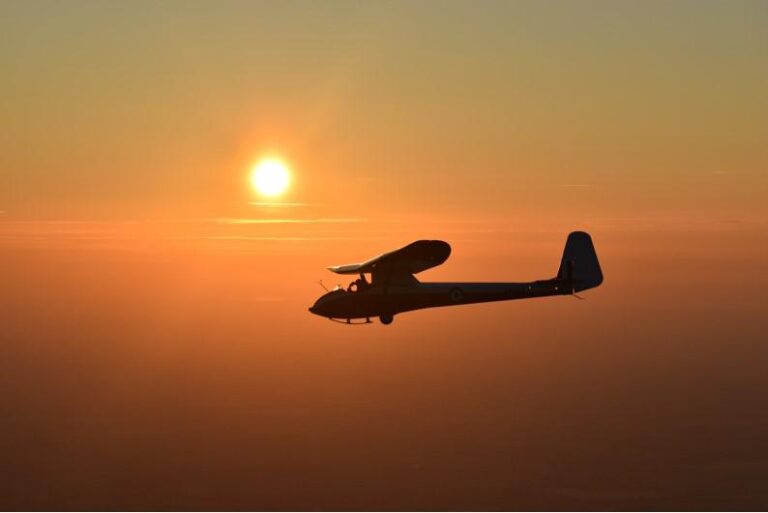 Vintage Slingsby T21 glider at dawn